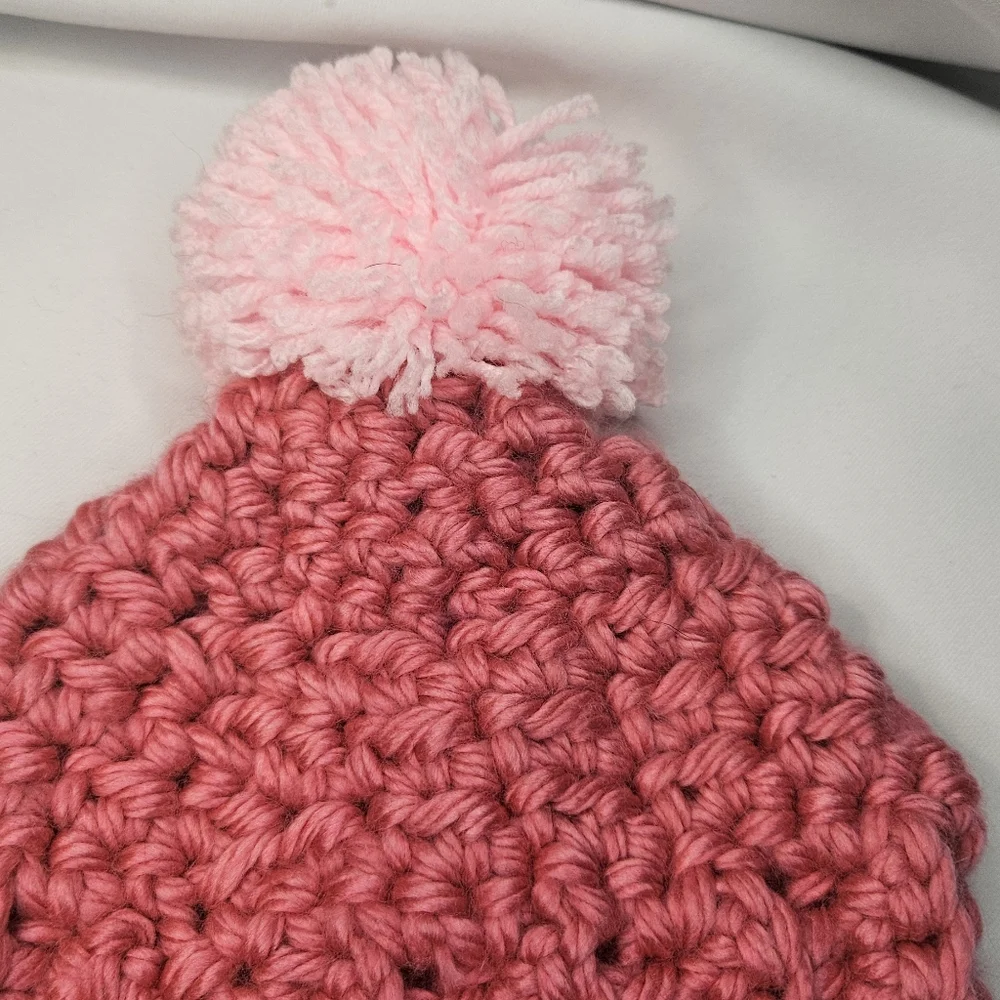 Infant Pink Crochet Hat and Mittens Set